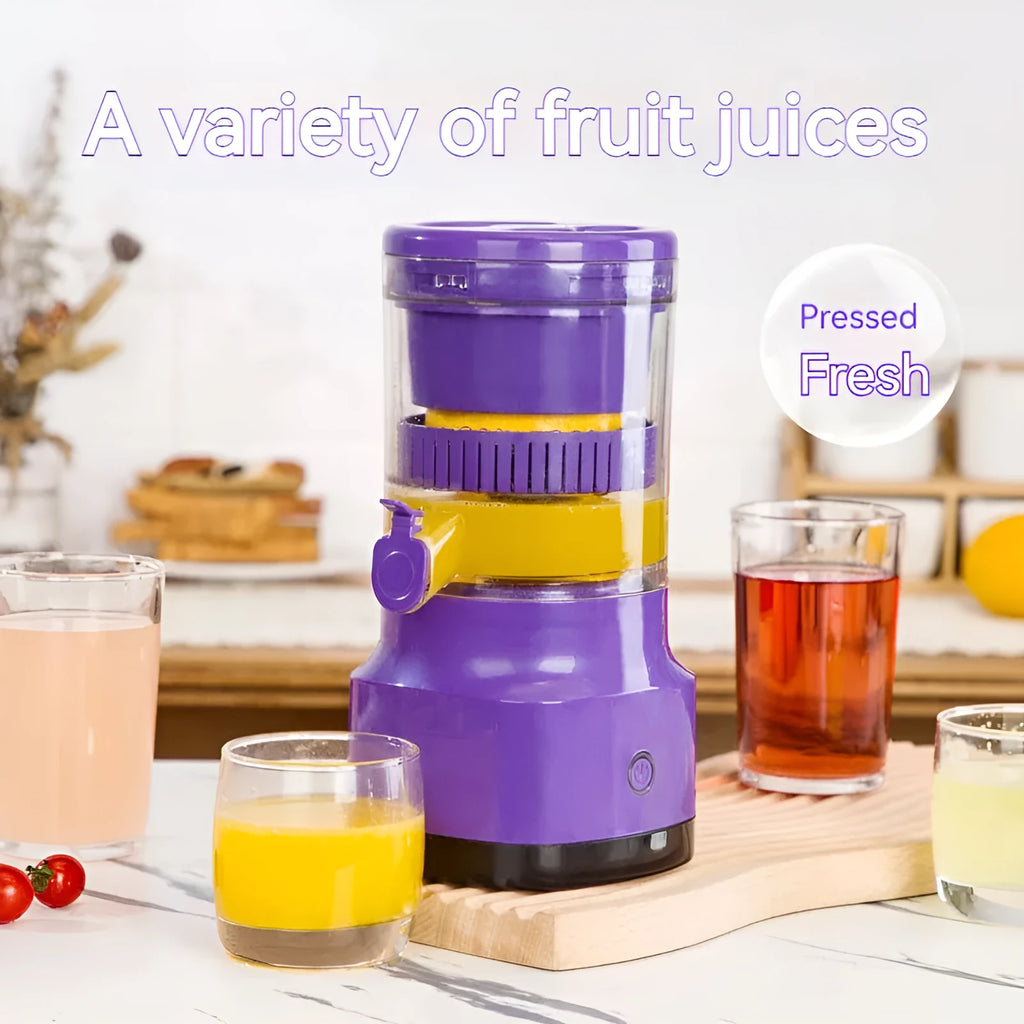 Purple USB rechargeable electric citrus juicer with detachable parts