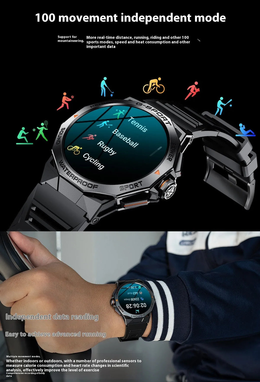 Smart watch with Bluetooth calling, TFT screen, silicone wristband, black or silver orange colour