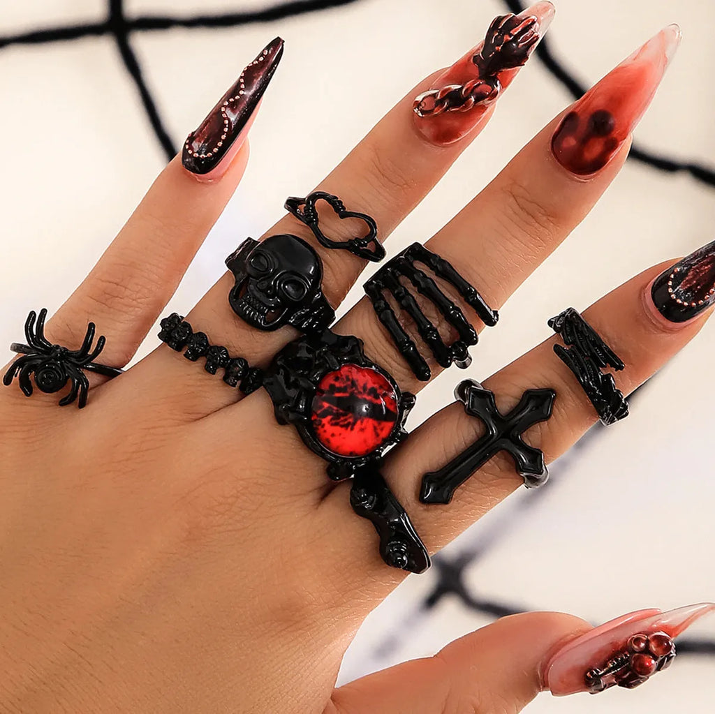 Alloy ghost snake shaped carved ring set in ancient silver geometric asymmetric design