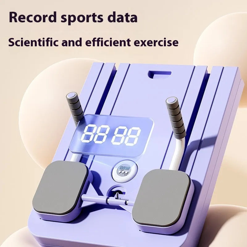 Standard purple multi-functional fitness board with automatic rebound abdominal wheel for home exercise.