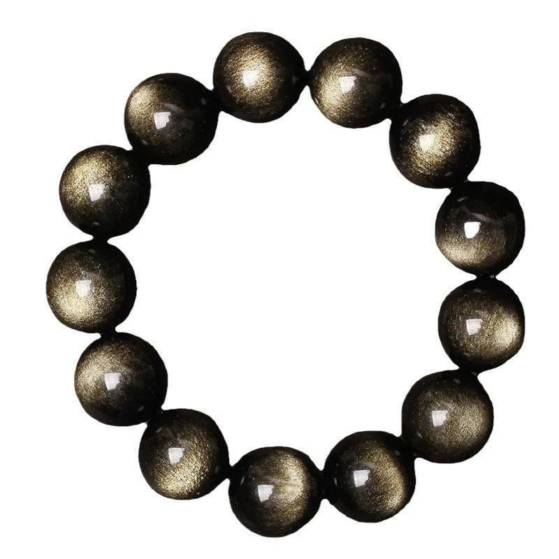 Hand-woven obsidian bracelet with round crystal beads in black stone variations including rainbow eye obsidian