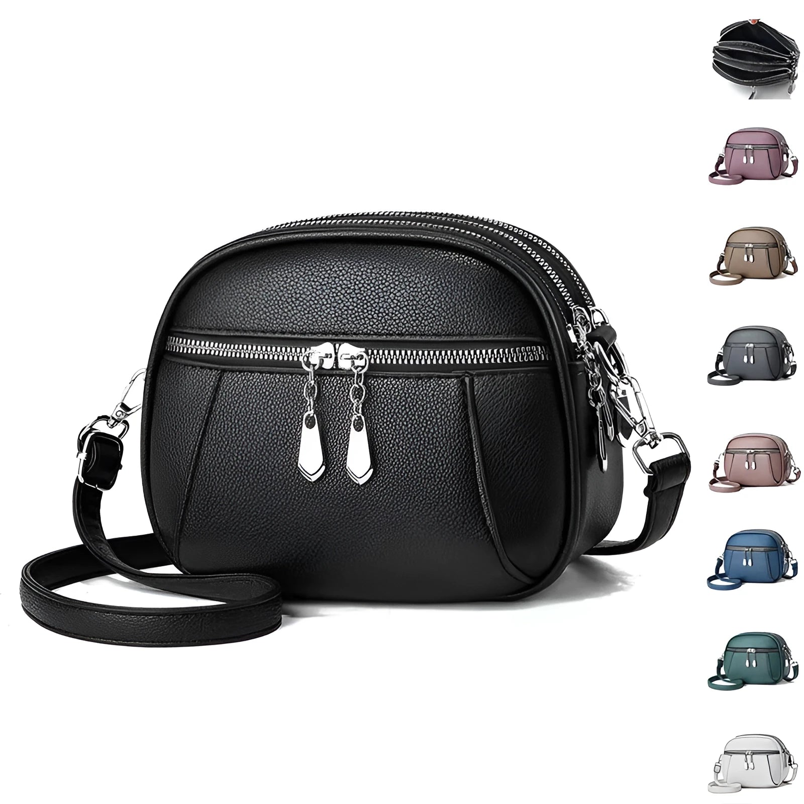 Solid colour small round bag with stitch detailing and zip closure, in multiple colours