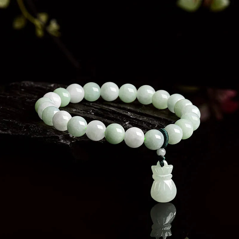 Ice jade unisex bracelet with 8mm flower purse style and Chinese national design