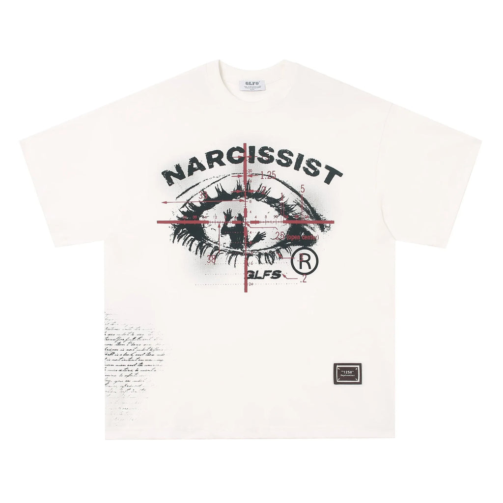 American retro hip hop Gothic design pure cotton T-shirt in black, showing letter pattern on front.