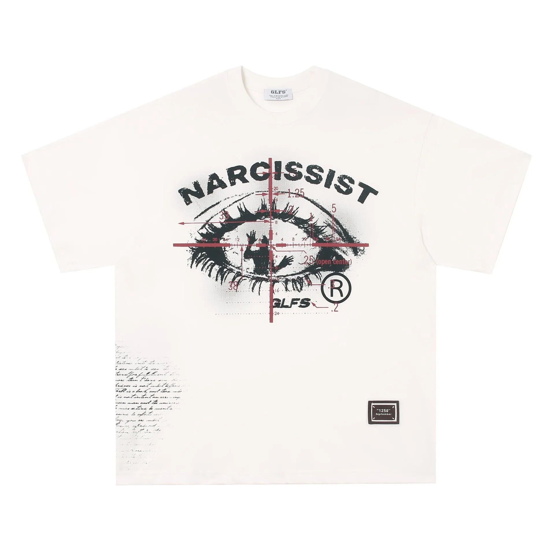American retro hip hop Gothic design pure cotton T-shirt in black, showing letter pattern on front.