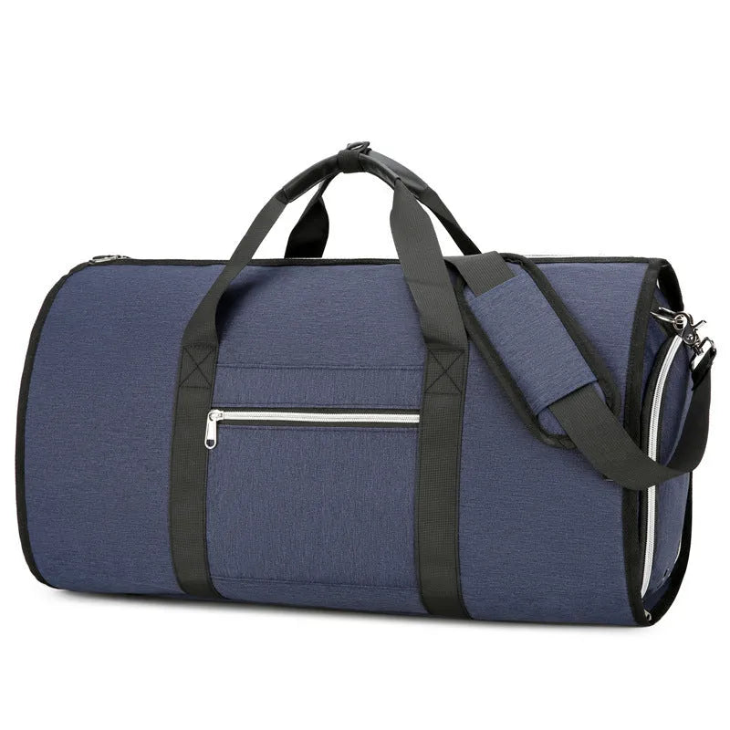 Durable oxford cloth sports bag in grey colour, showing dry wet separation compartments.