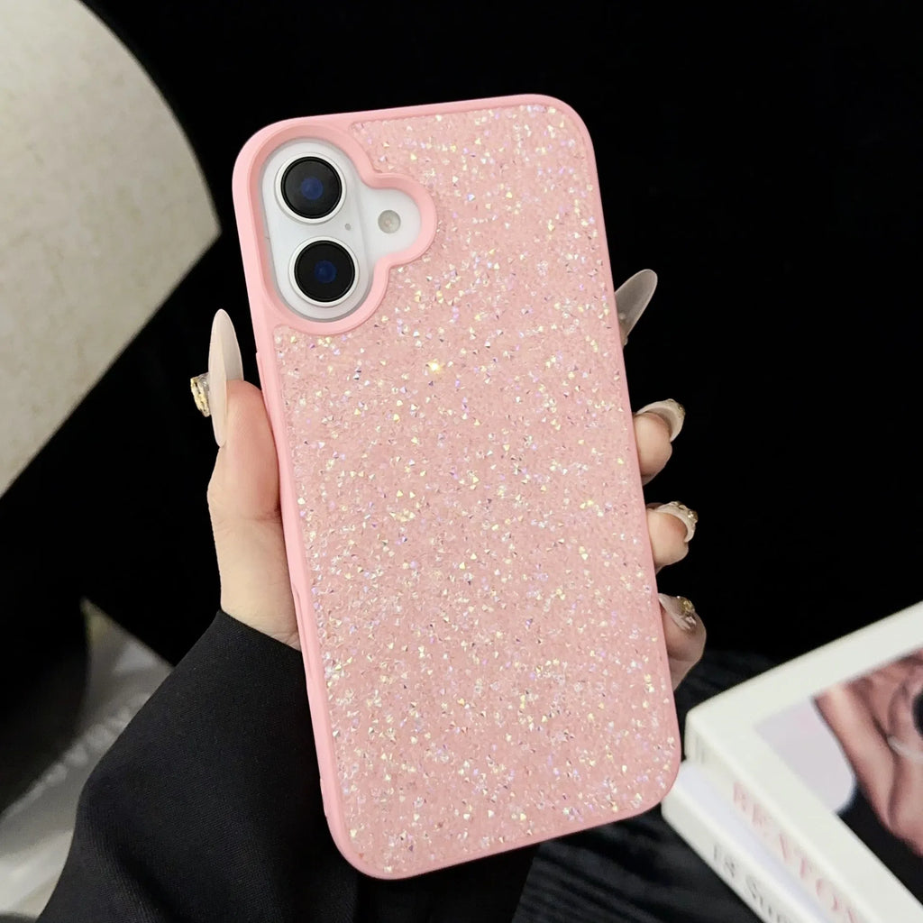 Luxury full diamond handmade phone case for iPhone 17 series in black colour with textured finish