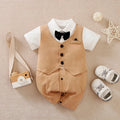 Baby boy gentleman jumpsuit in wine red with long sleeves and single-breasted closure