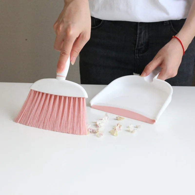 Mini plastic dusting brush and dustpan suit in small size with colour options cherry blossom powder, glacier blue, Nordic green, gray, blue white, and green white