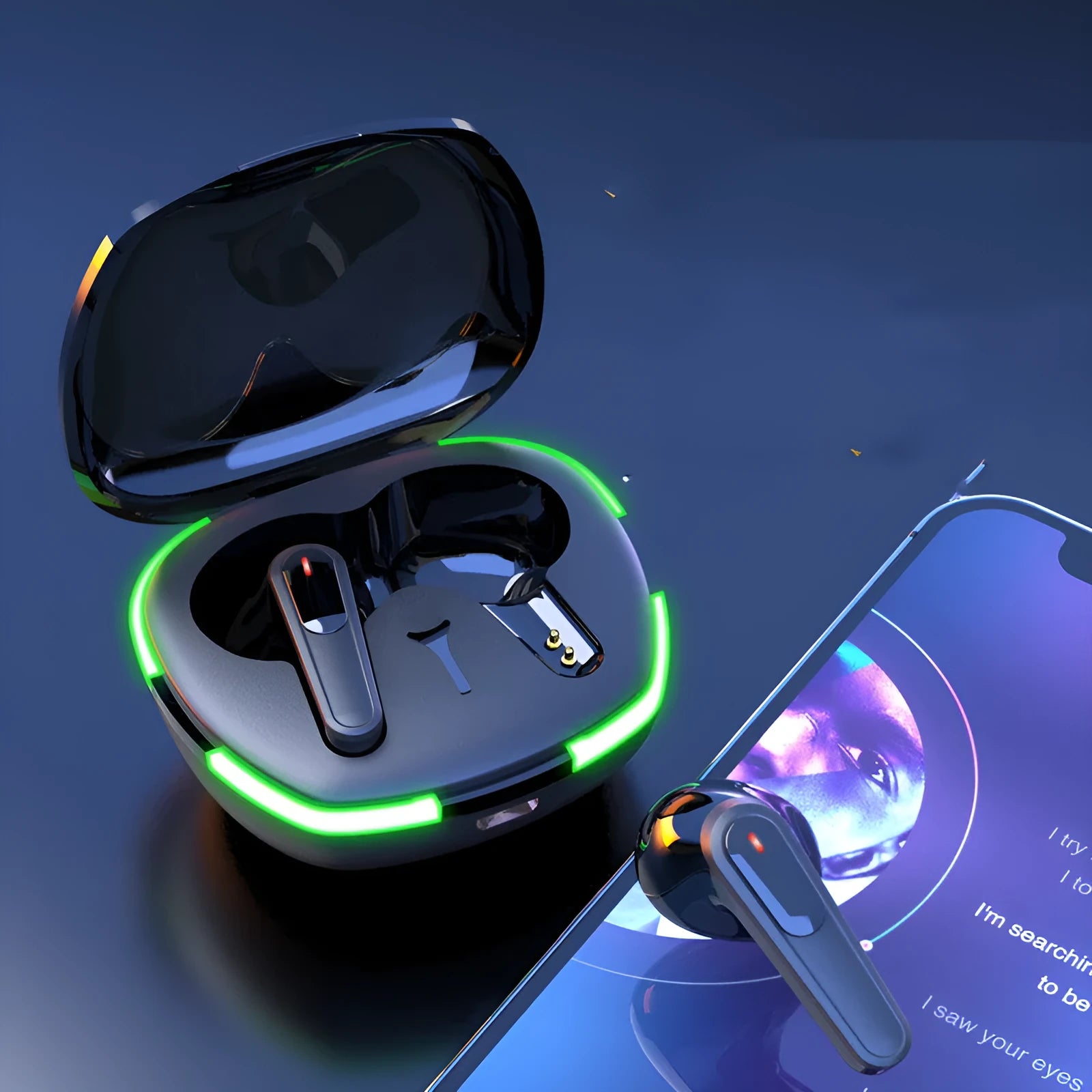 Black Pro60 model Bluetooth headset with charging cabin for outdoor running and mountaineering.