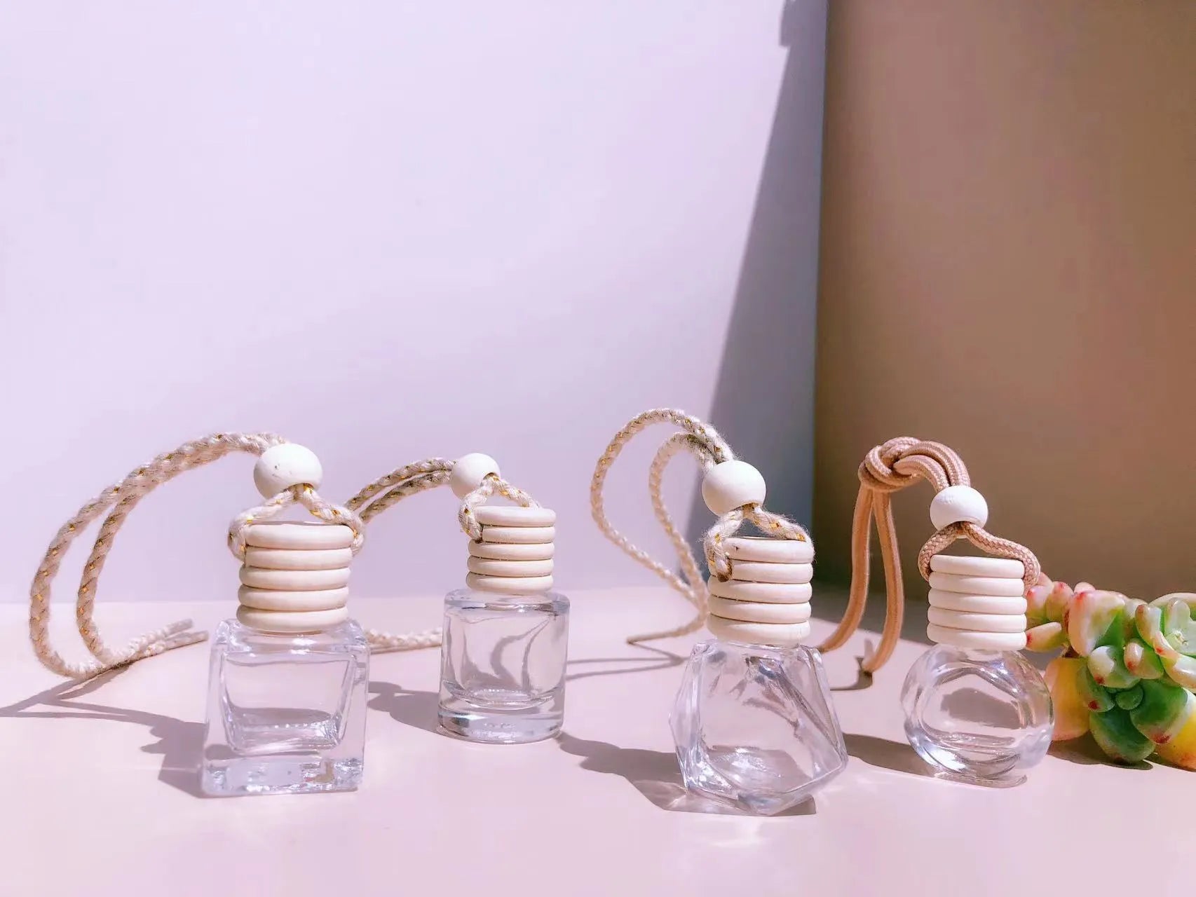 Car perfume pendant fragrance with glass bottle in cylinder, diamond, flat drum and square options