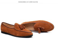 Men's fashion retro British tassel slip-on shoes with artificial PU upper in black, blue, brown, dark gray, sizes 38 to 48