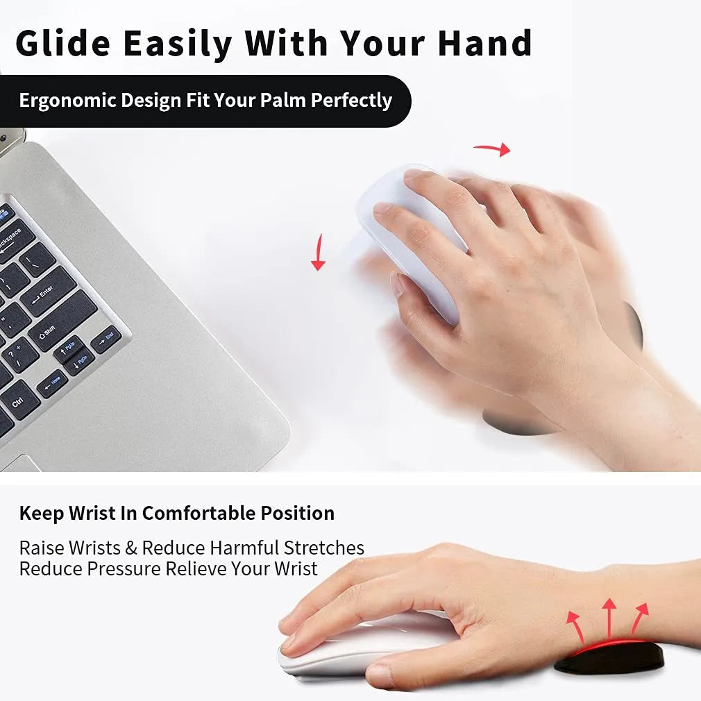 Ergonomic silicone mouse wrist rest pad with black gliding surface for right hand use