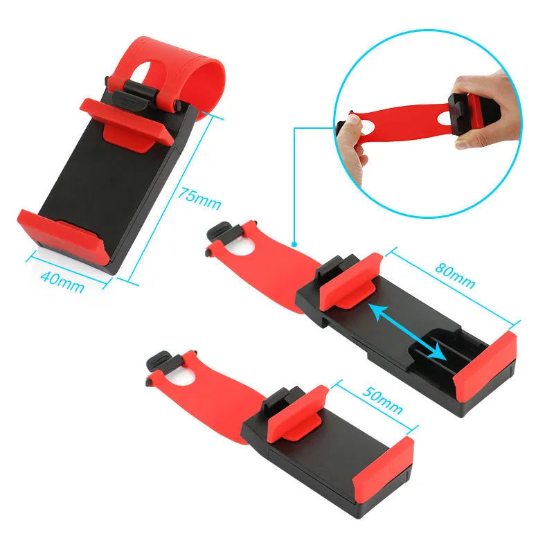 Black universal car steering wheel clip mount holder for mobile phones and GPS devices