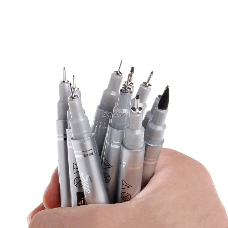 10-piece micron needle drawing pen set with black waterproof pigment ink and tip sizes 005 to 20