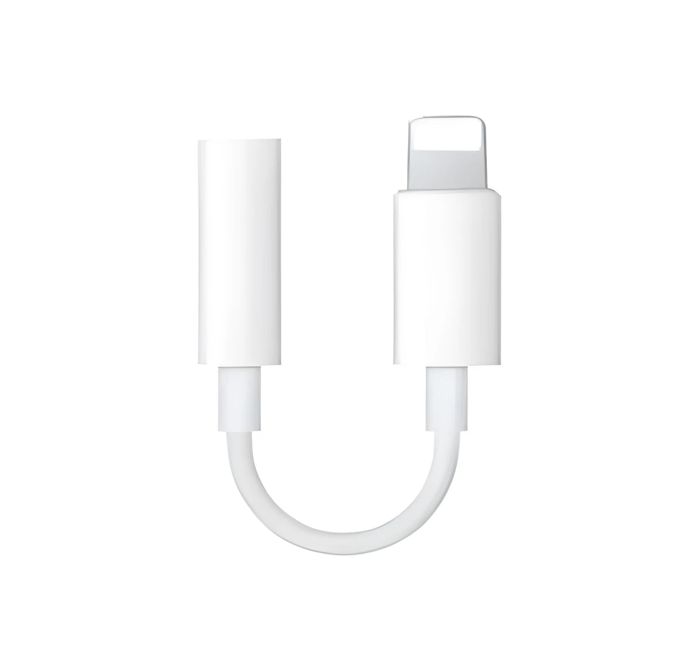 White Lightning to 3.5mm headphone adapter cable for iPhone, showing both connectors.