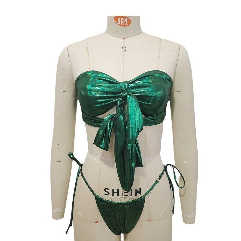 A women's lace-up front swimsuit with a high-leg split, shown in a floral print colour.