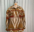 Women's retro style Aztec print jacket in woolen coat fabric, shown in army green.
