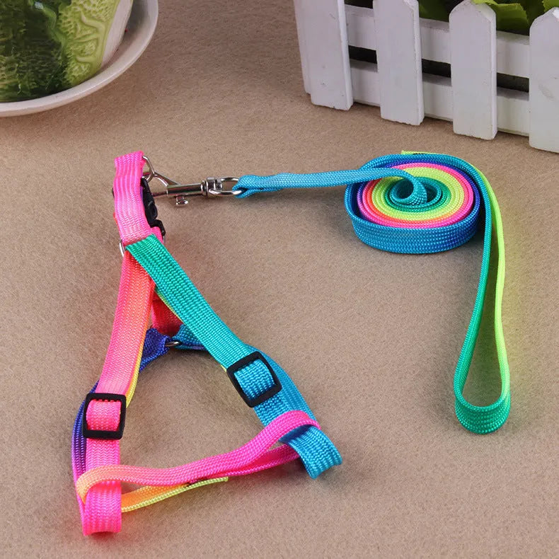 Colourful nylon chest-type dog leash with 120cm pull strap and 1.0cm width, sized for 25-40cm bust.