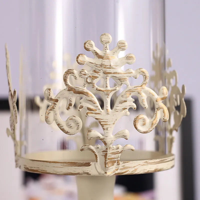 Strongwell iron candle holder cube stand with birdcage design, large 37cm, on a table