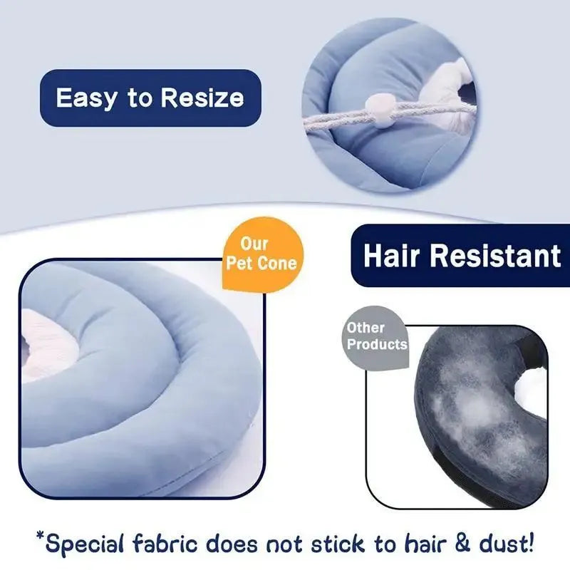Blue adjustable Elizabethan recovery collar for a dog, showing the spring buckle and padded interior.