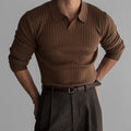 Men's Korean style slim fit long sleeve t-shirt in black, white, or brown polyester