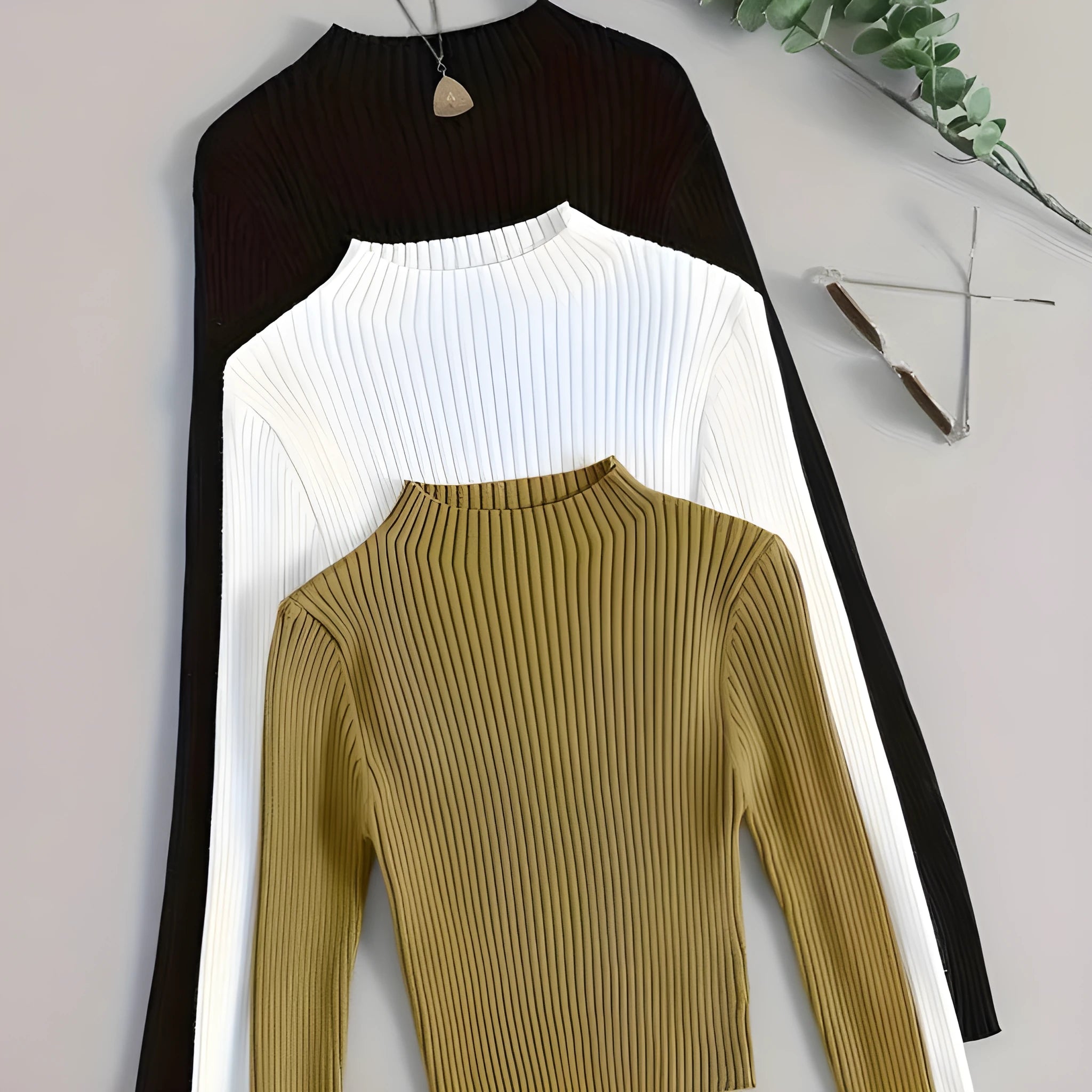 Layer 3pcs set stand collar ribbed base layer cardigan in mixed colours on mannequin