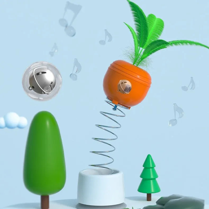 Carrot-shaped cat leaking food toy tumbler on floor, 6.3x6.3x9cm, made of ABS plastic