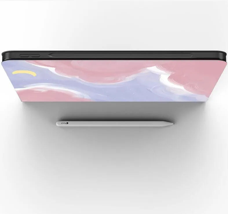 Crescent Cloud iPad flip tablet case with pen tray option, imitation leather and TPU, 7.9 to 11 inch sizes