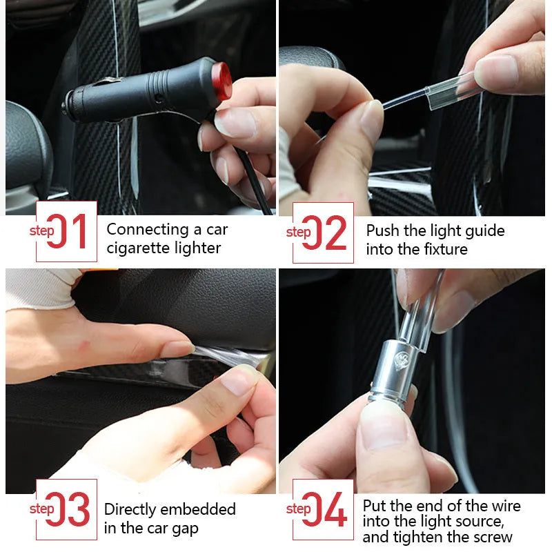 Car fibre optic ambient light kit with RGB APP control, music rhythm mode, DC12V 9W, for door and footwell