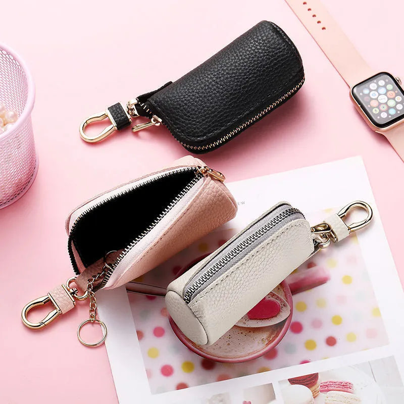 Men's zipper key case in waterproof PU leather with multiple compartments