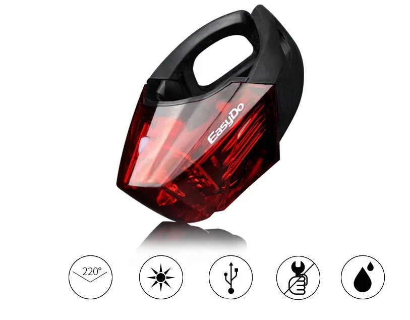 Bicycle tail light with 3 LED lamp beads, 3 modes, IPX-4 waterproof, 62x43x38mm, black plastic housing