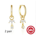 S925 sterling silver earrings with sunflower geometric design and golden-three diamonds colour