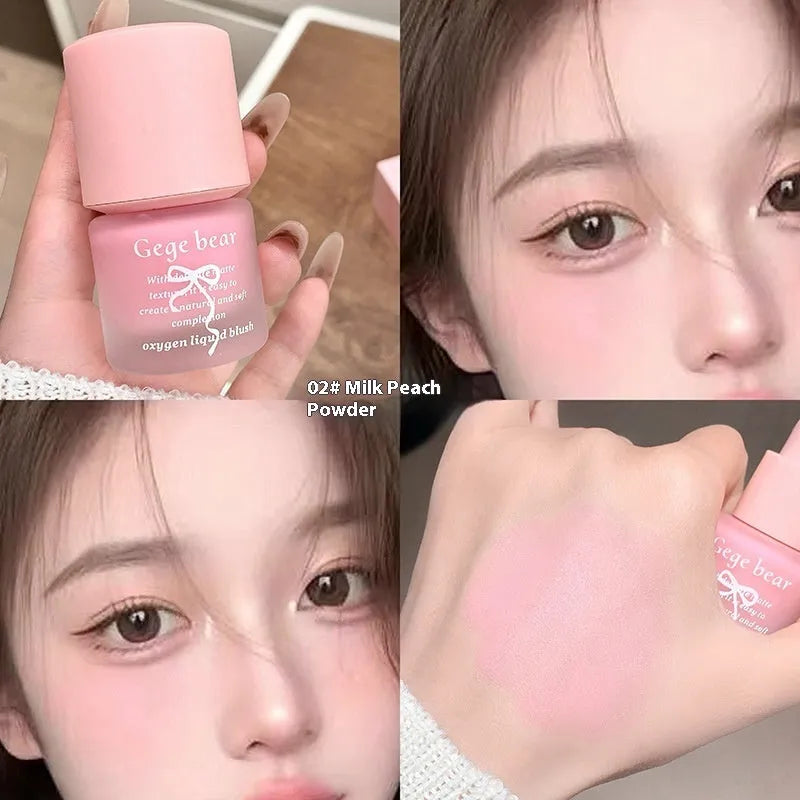 Gege Bear Oxygen Light And Transparent Liquid Blush in natural makeup packaging with seven colour options