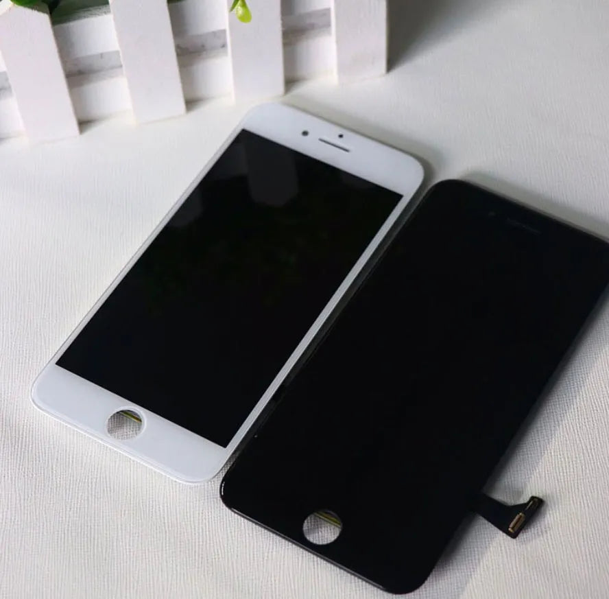 iPhone replacement LCD touchscreen display assembly showing front with black frame.