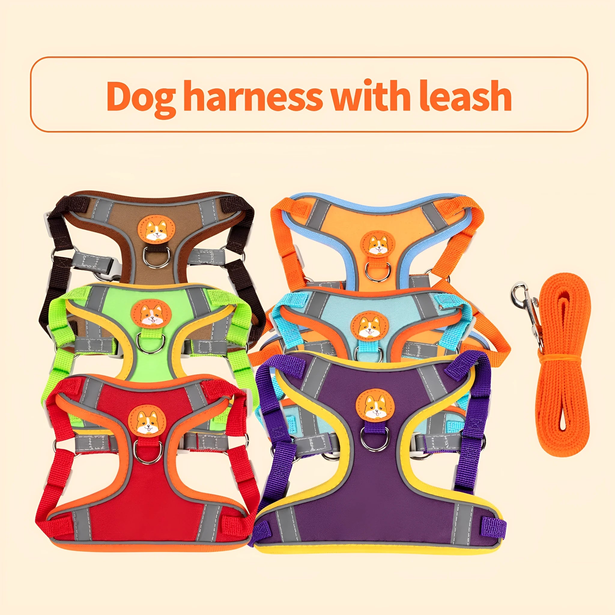 Adjustable dog harness with haulage rope construction in multiple colour options