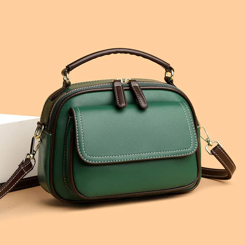 Women's cross-body shoulder bag in PU leather with horizontal square design and double straps