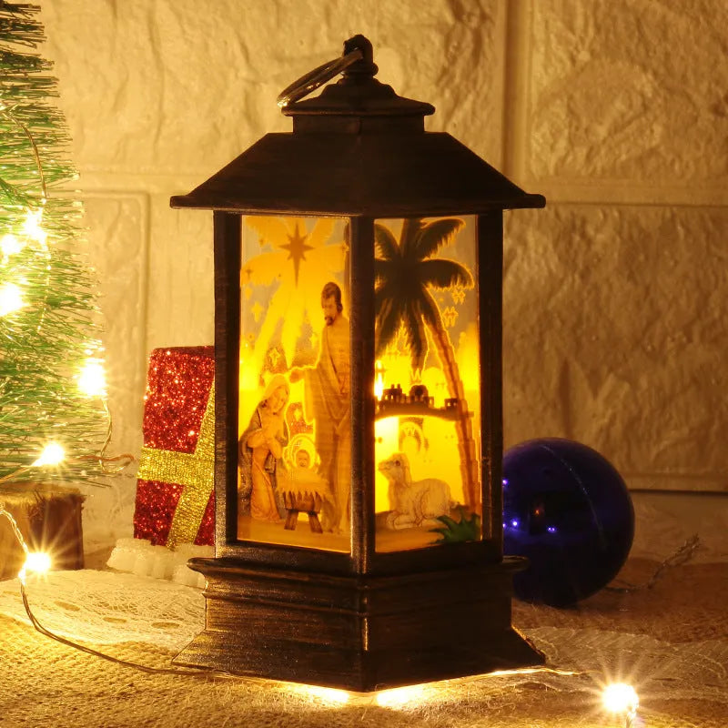 3D Christmas theme chandelier LED plywood disc light 21 x 21.6cm warm white with Santa Claus and snowman design