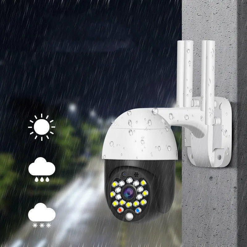 White outdoor dome security camera with infrared LEDs for night vision up to 5 metres