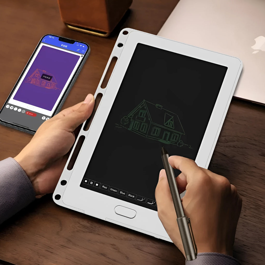 85-inch electronic writing pad with stitching appearance in black, dark blue, or sky blue with smart pen