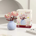 Building block flower set with small diamond particles and a vase in a colour box package