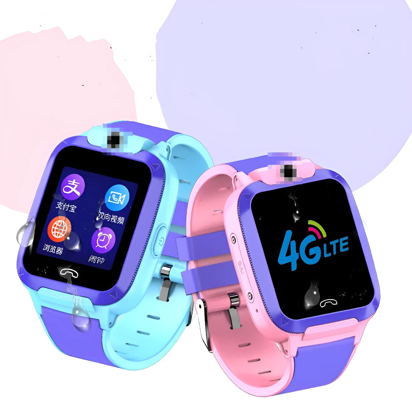 Blue children's smartwatch with a 1.44-inch screen on a silicone strap for video calls and GPS