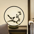 Chinese style ceramic LED table lamp, matte black, with glass lampshade on side table