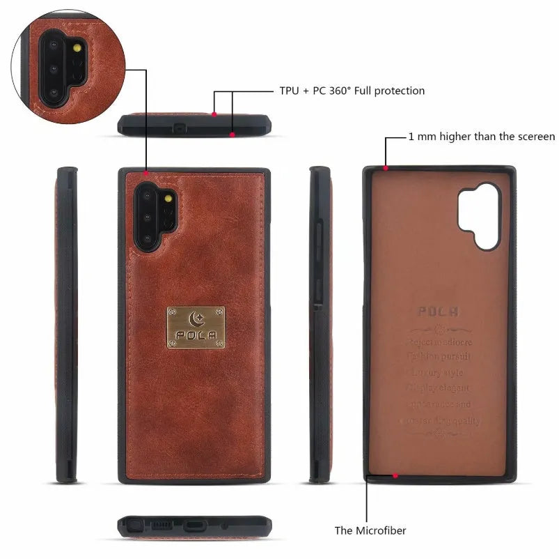 PU leather mobile phone wallet case with zip closure in black, brown, red, and pink colours