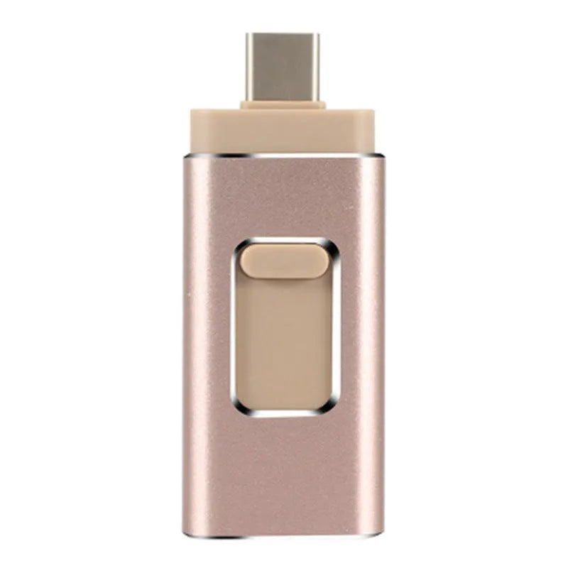 4 in 1 memory stick with USB and Type C connectors, compatible with iPhone and Android, black colour