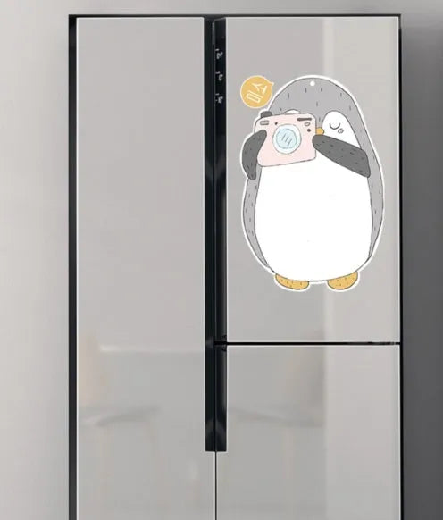 Nordic style penguin design refrigerator message board with soft magnet backing, 45cm wide by 30cm high