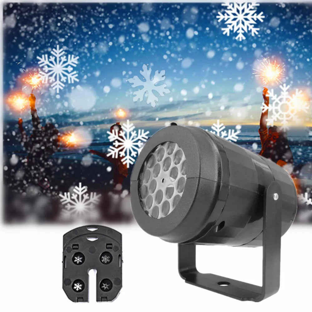 Christmas snowflake projector light displaying rotating Santa Claus and snowflake patterns for outdoor holiday decor