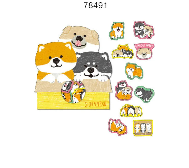 Dog decorative sticker pack showing 10 irregular shaped designs in black, light brown and orange colours for scrapbooking