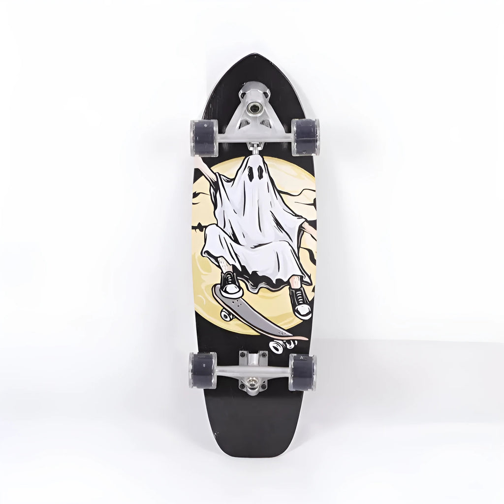 White 31-inch long maple wood street scooter on a plain background