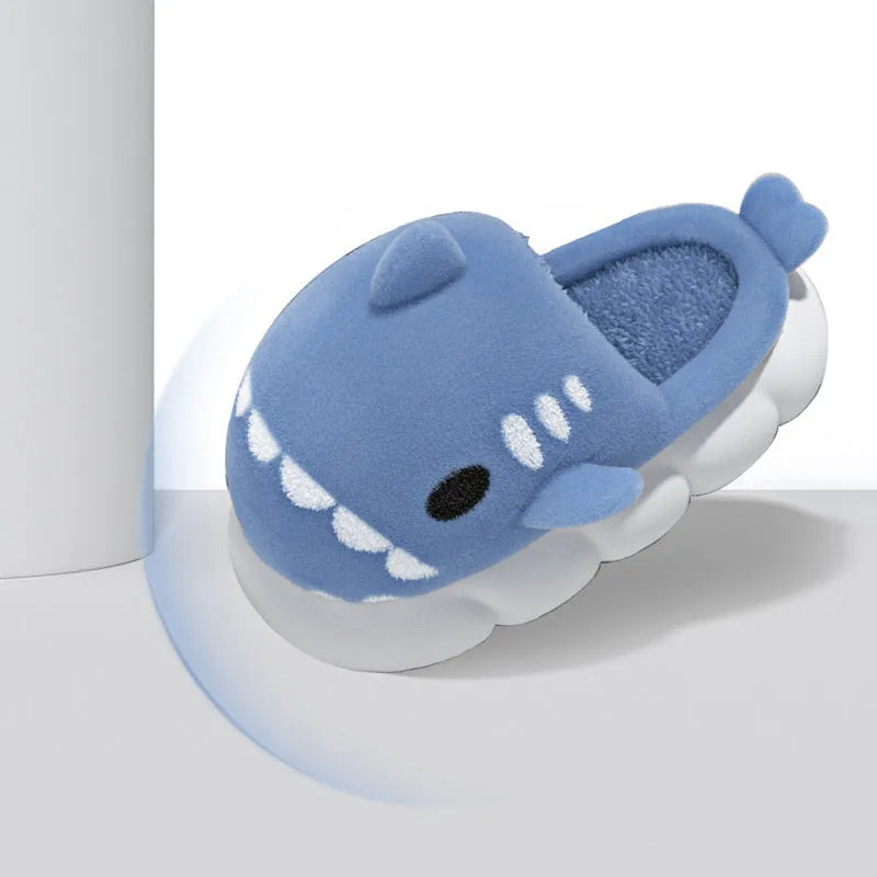 Shark slippers with suede upper embroidery design anti-skid sole winter house shoes grey